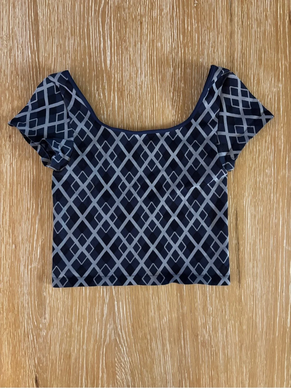 Free People Navy and Light Gray Geometric Crop Top